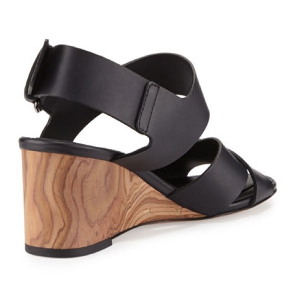 VINCE Black Peep Toe Crossover Gwyn Leather Slingback Wedge Sandals Size 7.5 - Picture 3 of 12